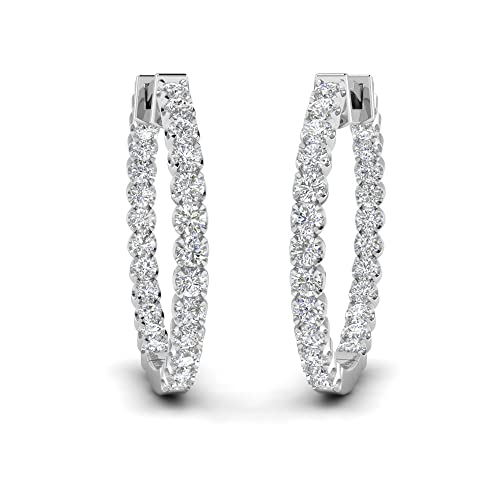 Inside Out Hoop Earrings for Women 12 Carat Lab Grown Round Cut Diamond U Prong Classic Hoop Huggies Earrings Silver14K Gold Fine Jewelry Gift For Her 0.50Ctw, E-F-G Color, VS1-VS2 Clarity