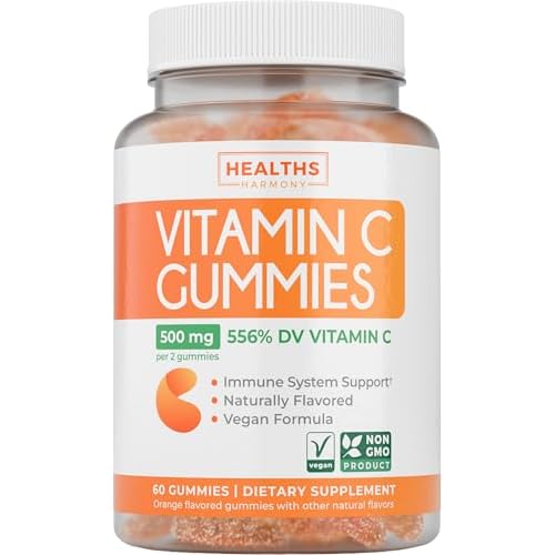 Vegan Vitamin C Gummies for Adults - Immune Support Gummies with Chewable Vitamin C 500mg per Serving for Daily and Seasonal Wellness - High Potency Non-GMO Formula - Orange Flavor 1 Month Supply