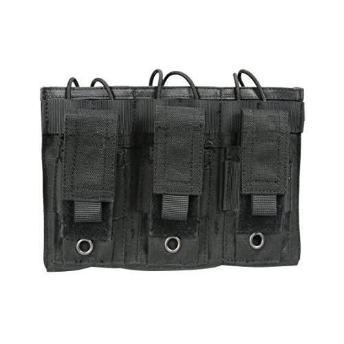 Triple Magazine Pouch Bag Storage with Shock Cord Webbing Nylon 9mm5.56mm MOLLE Mag Pouch, Mag Carrier Holder Pocket