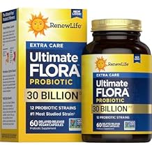 Renew Life Adult Probiotics 30 Billion CFU , 12 Strains, For Men & Women, Shelf Stable, Gluten Dairy & Soy Free, Ultimate Flora Extra Care, 60 Count, Pack of 1