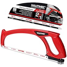 HAUTMEC Pro 12" High Tension Hacksaw, High-Strength One-Piece Die-Cast Aluminum Frame, 45/90 Adjustable Angles, Tool-Free Metal Tension Knob, 24 TPI Bi-Metal Blade for Steel, PVC & Wood (HT0101)