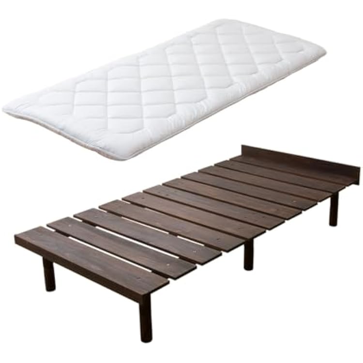 EMOOR Japanese Futon Mattress & Wood Slatted Bed Set Anti-SAG-OSMOS Twin Coffee-Brown, Solid Pine 3-Heights Adjustable Easy-Assemble Japanese Sleeping Bed Tatami Mat