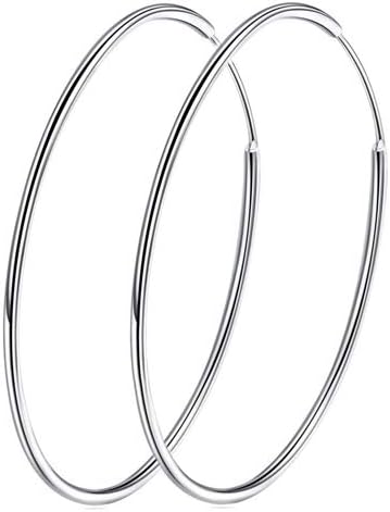 Chic 925 Sterling Silver Big Hoop Earrings Minimalist Round Circle Endless Large Huggie Hoops Statement Earrings 50/60/70/90mm Hypoallergenic Fashion Jewelry Gifts for Women Girls