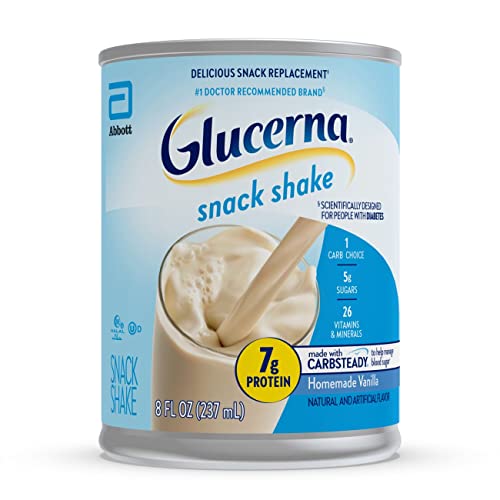 Glucerna Nutritional Snack Shake, Diabetic Drink to Support Blood Sugar Management, 7g Protein, 140 Calories, Homemade Vanilla, 8-fl-oz Can, 16 Count