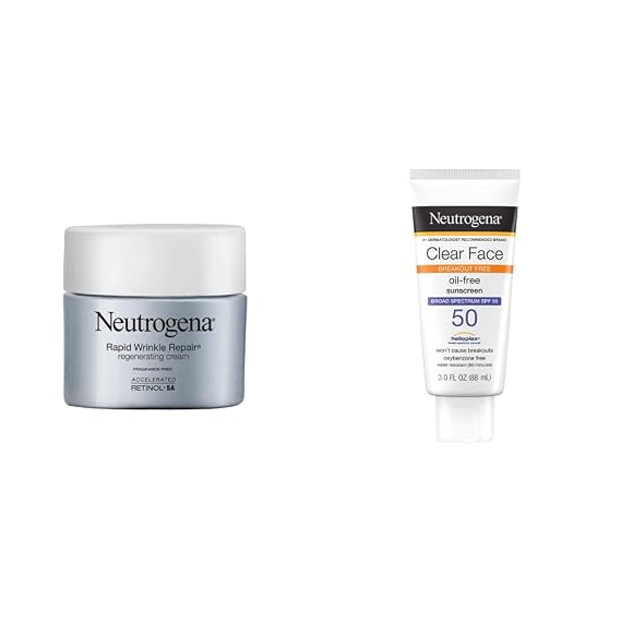 Neutrogena Rapid Wrinkle Repair Hyaluronic Acid Retinol Cream, Anti Wrinkle Cream Clear Face Liquid Lotion Sunscreen for Acne-Prone Skin