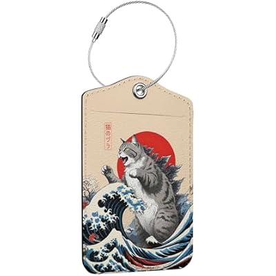 Funny Japanese Cat Luggage Tag, Suitcase Tags with Privacy Flap and Metal Loop, Luggage Tags for Suitcases, Identifiers Travel Essentials Bag Tag, Cat Lovers Gifts for Women Girls Friends