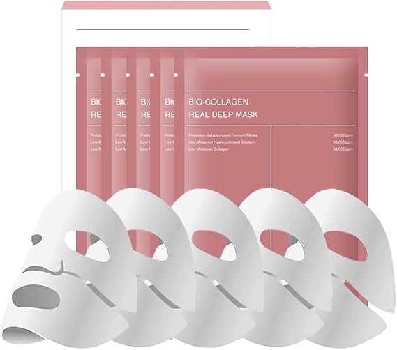 Bio collagen Face Mask, Real Deep Collagen Face Mask, Deep Hydration, Reduce Wrinkles, Face Skincare, Hydrating,Pore Minimizing, Hydrating Overnight Hydrogel Mask, 5PCS
