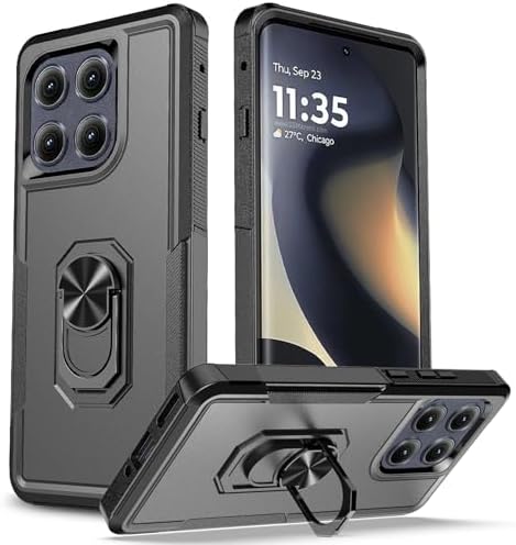 for Motorola Moto Edge 5G 2025 Case,Heavy Duty Shockproof Dual Layer Protective Military Grade Drop Proof Rugged Cover Built in Magnetic Kickstand Black Matte, Moto Edge 5G 2025