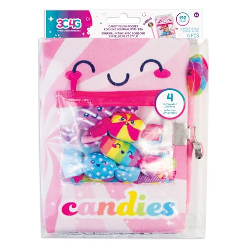 3C4G: Candy Plush Pocket Locking Journal with Pen - Zipper Pouch Holds 4 Removable Candy Plushies, 192 Pages, Take Notes-Sketch-Design, Ages 6