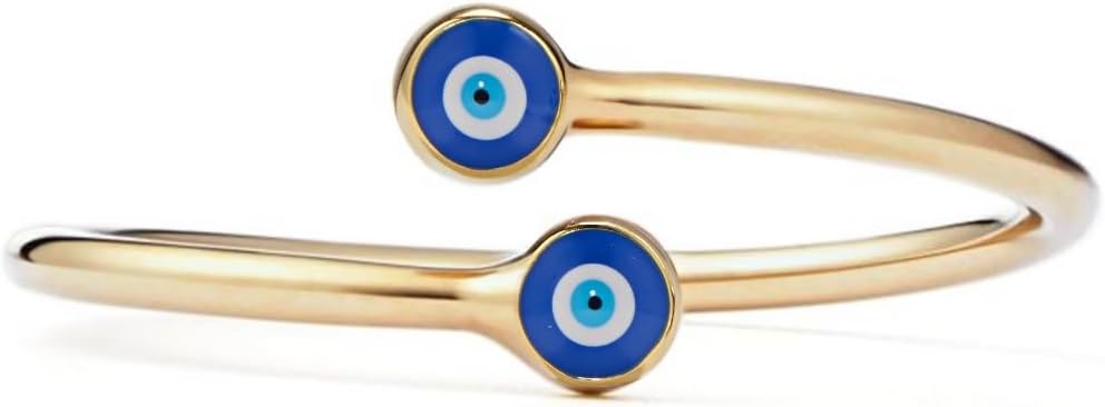 PERIMADE 18K Gold Plated Evil Eye Ring Nazar Bypass Open Band Ring 925 Sterling Silver Dual Turkish Blue Eye Ring for Women Good Luck Friendship Jewelry Birthday Gift Mom Daughter Best Friend
