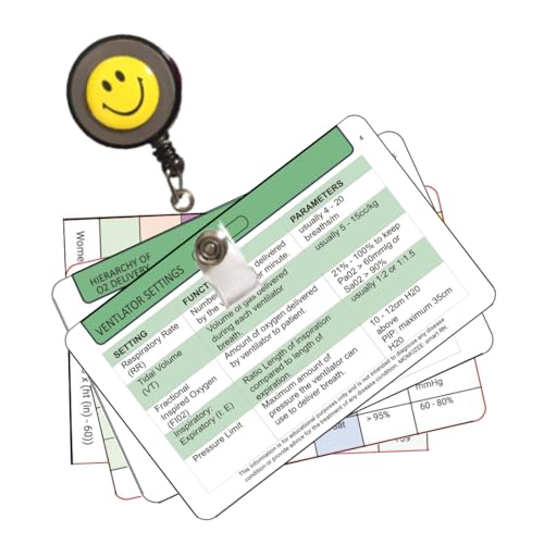 6 Respiratory Therapist Badge 6 Cards & Badge Reel - Tidal Volume, Lung Sounds aseesment, Ventilator Care, O2 Hierarchy, Weight Conversion - RT, RN, Nursing Student, Nurses, EMTEMS