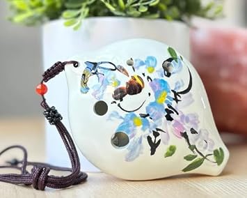 6 Holes Alto C Hand Painted Blooming flowers Ceramic Ocarina - Easy to Learn & Great Gift.