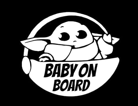 Baby on Board Cute Yoda Decal Vinyl Sticker Auto | Car | Truck | Wall Laptop | Any Smooth Surface | White | 5.5" Wide