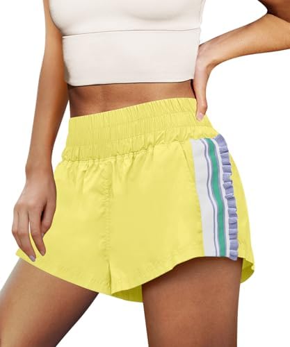 LAMISSCHE Womens Running Shorts Athletic High Waisted Biker Shorts Summer Workout Quick Dry Striped Ruffle Short