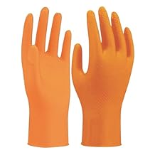 SHOWA 709 Nitrile Chemical Resistant Safety Gloves with PyraGrip Technology, Unsupported/Unlined, 9.5" Length, 8-mil, Hi-Vis Orange, Large (1 Box/100 Gloves)
