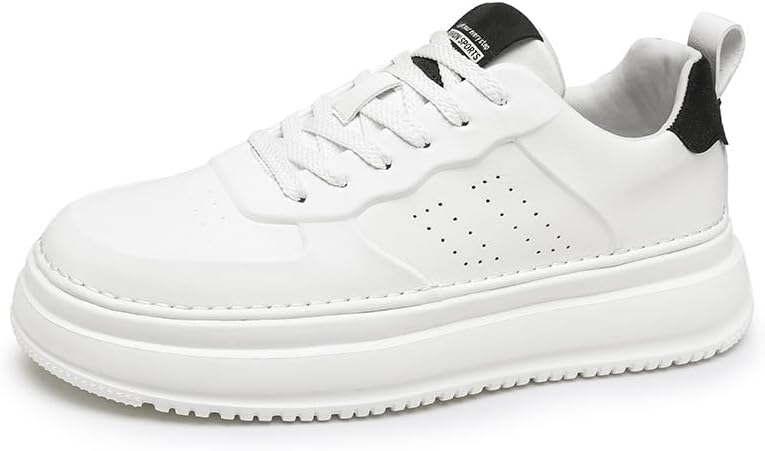 Men's Leather Lace-Up Sneakers Comfort Walking Shoes Cushioned Sole Elevator Shoes for Men Casual Skate