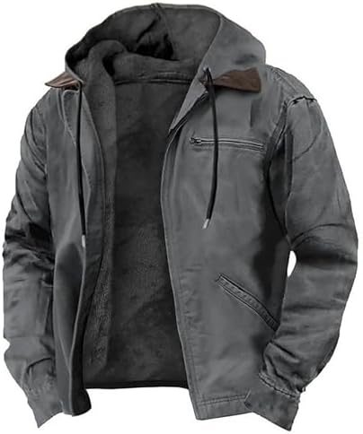 Fleece Jacket Men Hooded Bomber Coat Sweatshirt Sherpa Lined Zip up Jacket Tactical Warm Outerwear Coats with Pockets