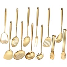 1810 Stainless Steel Kitchen Utensils Set - 12 PCS All Metal Cooking Tools & 15 Serving Utensils - Potato Masher, Meat Fork, Tongs, Turner, Pasta, Serving Spoon, Skimmer, Ladle, Spatula Spoon Set