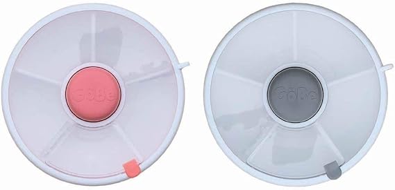 GoBe 2 Pack Kids Snack Spinner - Grey/Coral - Reusable Snack Container with 5 Compartment Dispenser and Lid - Leakproof, Spill-proof - For Toddlers, Babies, Home, Travel