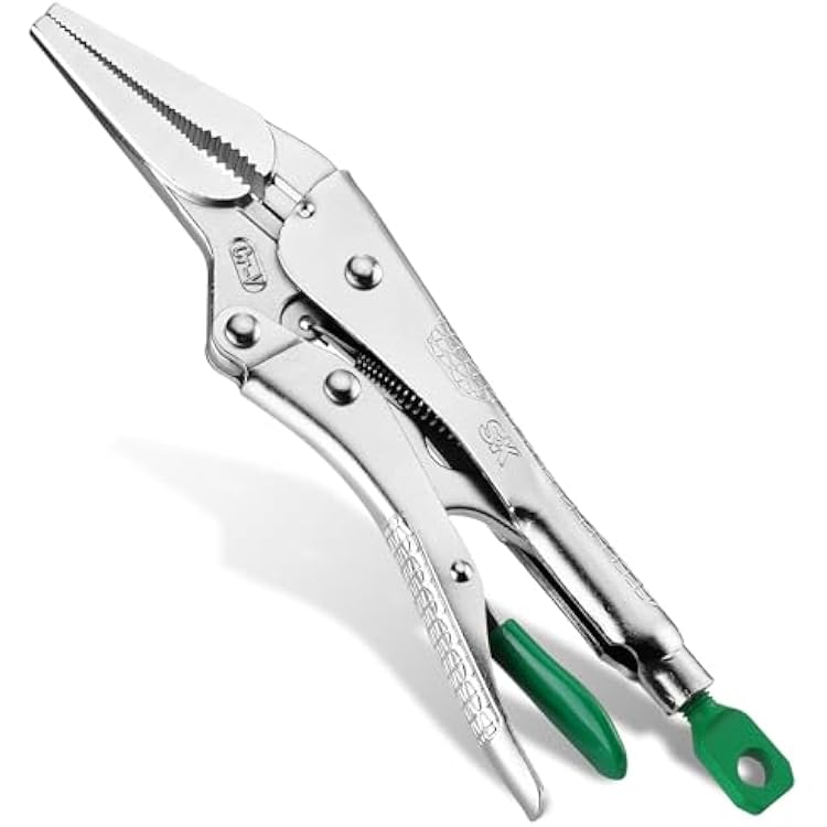 SK 9.5 Long Nose Locking Pliers, Premium CR-V Construction, Ergonomic Anti-slip Handle, Ideal for Welding or Assembly