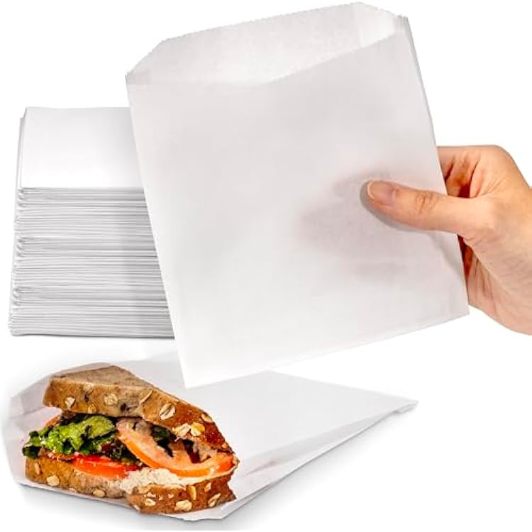 Fit Meal Prep 200 Pack Paper Sandwich Bags 7 x 6, Greaseproof Snack Bags, Food Grade Pastry Bag, Recyclable Small Paper Bags, Cookie Sleeves, Food Packaging for Bakery, Donuts