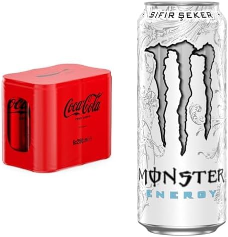 Coca-Cola Zero Sugar 250 ml and Monster Ultra Sugar-Free Energy Drink 500 ml, Box, 6+12 Pieces
