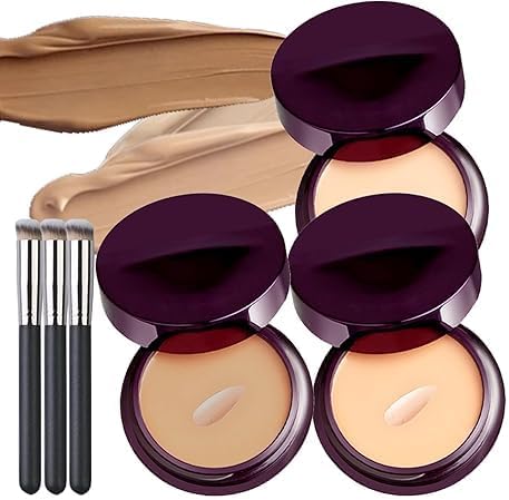 Evanesce Soft Matte Cream Concealer, Full-Coverage Waterproof Moisturizing Hydrating Foundation,Long Lasting Moisturizing Lightweight,Color Correcting Cream with Makeup Brush (3pcs-Mix)