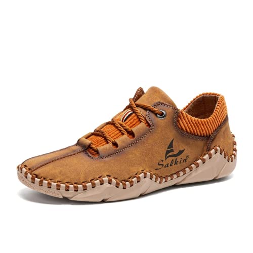 Mens Casual Shoes Fashion Sneakers Leather Oxfords Work Shoe Sneaker for Men Driving Loafers Shoes Slip On Flat Loafers Boat Shoes Moccasins Lightweight Soft Comfort Lace up Hand Stitching Ankle Boots