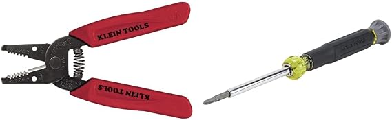 Klein Tools 11046 Wire Stripper/Cutter 16-26 AWG Stranded & 32581 4-in-1 Electronics Screwdriver Set with Precision Machines Bits: 2 Slotted, 2 Phillips, and Cushion Grip Handles, 4-Piece