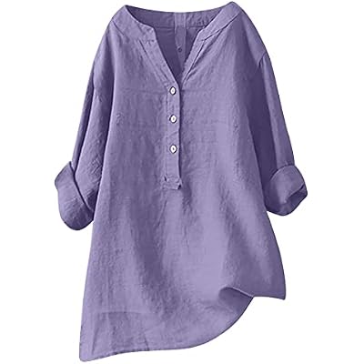 Women's Plus Size Cotton Linen Dress Tops Button Up Shirts Dress Casual Fall Blouse to Wear with Leggings