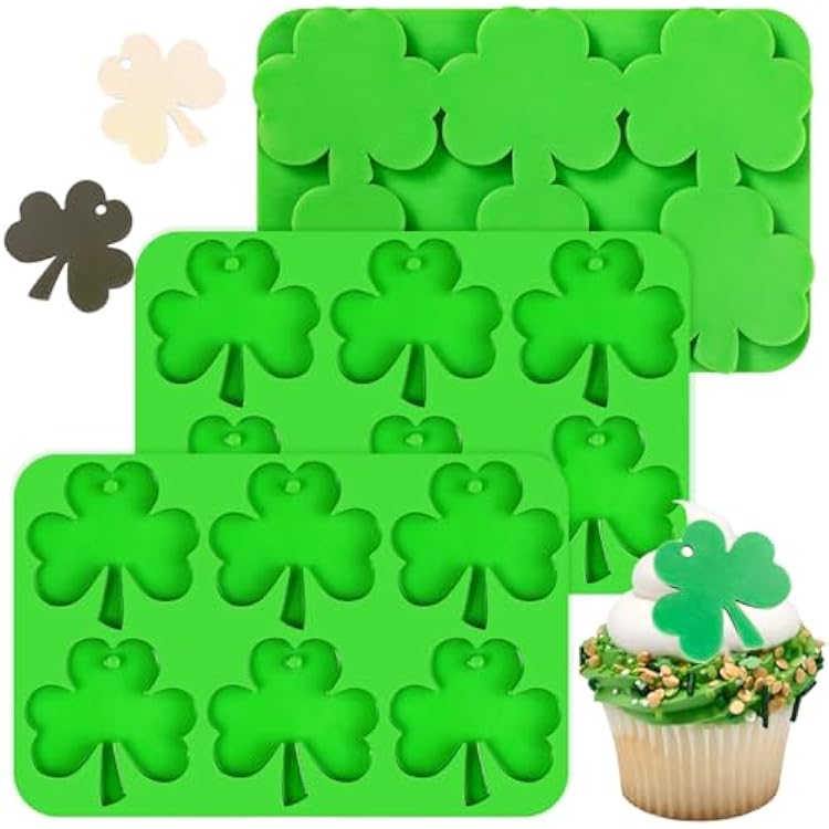 Webake Shamrock Silicone Mold, 6-Caivty Shamrock Mold for Chocolate, Candy, Cupcake Decorations, Resin Handicraft, Ornament, Clover Silicone Molds for St. Patrick Day Pack of 3