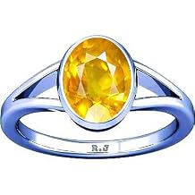 Ramneek Jewels Divya Shakti 6.25-6.50 Carat Yellow Sapphire Pukhraj AAA Quality Gemstone Energized Silver Ring