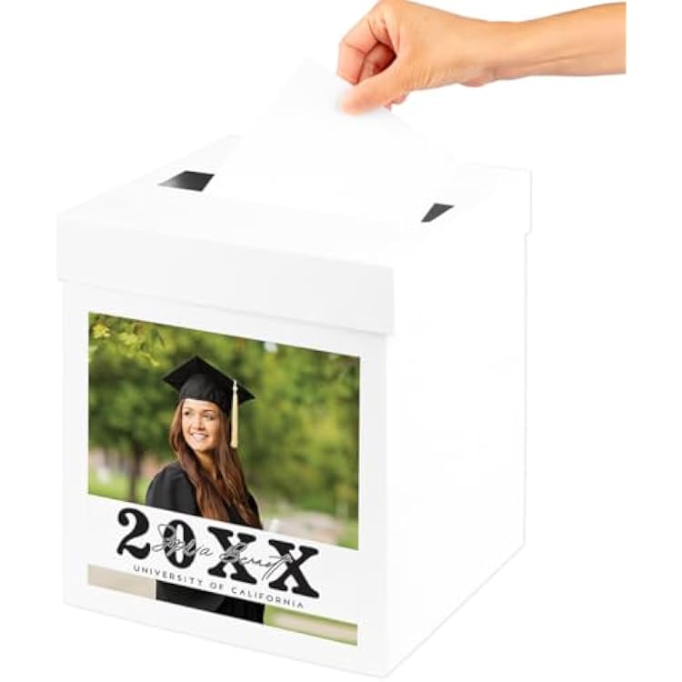 Andaz Press Modern Personalized Graduation Card Box 2026,10x10x10-Inches Custom Graduation Money Box, Large Grad Card Box With Photo, Class Of 2026 Box For Graduation Cards, Printed in the USA