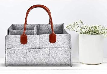 Large Baby Diaper Caddy Organizer Nursery Storage Bag with Adjustable Compartments | Eco-Friendly Felt, Soft Handles & Shoulder Strap | Includes Waterproof Changing Pad Perfect for New Parents