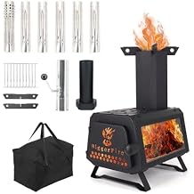 Portable Wood Burning Stove,Compact Hot Tent Stove with X-shaped Pot Holder,Air damper,7 Section Stainless Steel Chimney,Large Firebox,Tent Wood Burning Stoves for Camping Heating and Outdoor Cooking
