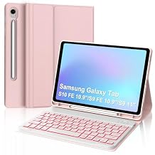 Keyboard Case for Samsung Galaxy Tab S10 FE 10.9 Inch 2025/ S9 11 Inch 2023/S9 FE 10.9 Inch 2023/ S9 11 Inch 2023, 7 Colors Backlit, Magnetic Detachable Wireless Bluetooth with S-Pen Holder,Rose Pink
