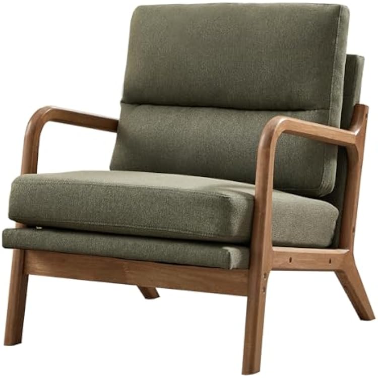 IOMOR Mid Century Modern Accent Chair, Linen Fabric Upholstered Lounge Arm Chair with Solid Wood Frame and Soft Cushion for Living Room, Bedroom, Balcony 1, Green