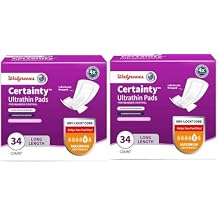 Walgreens Certainty Ultrathin Pads, Long Length, Maximum Absorbency, 34 Count, Bladder Control with Dry-Lock Core (Pack of 2)