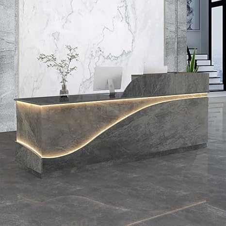 Modern Reception Desk Reception Counter Desk With LED Light Front Desk Counter With Lockable Drawers Wooden Front Desk Receptionist Desk Retail Checkout For Lobby Beauty Salon Office(M-1,140
