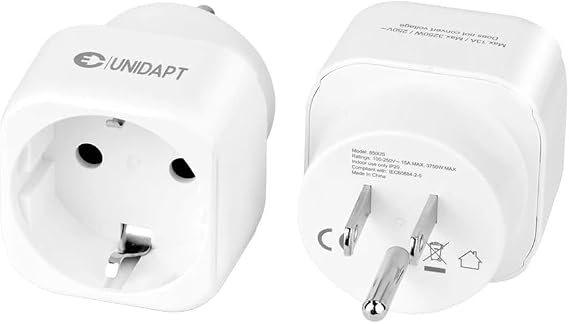 Unidapt German to US Plug Adapter, Grounded Type B Schuko Converter, 2Pack | Travel from EU Europe to American Outlets, French, Spanish, Italian to USA, Canada, Mexico Power Plugs, 3 Prong Wall Set