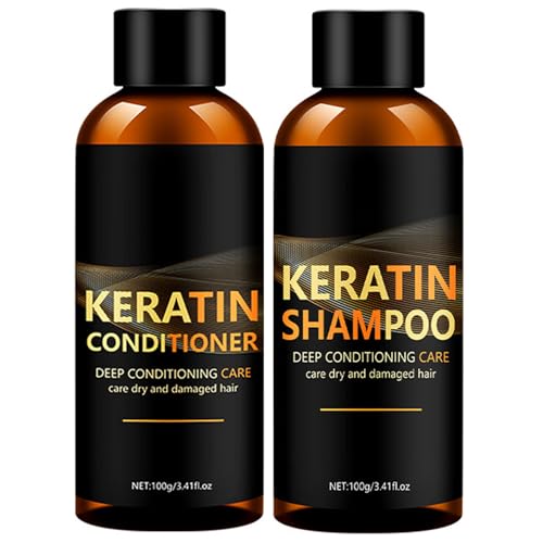 Keratin Shampoo and Conditioner Set, Travel Size Shampoo & Conditioner Set Sulfate-Free Nourishing & Moisturizing Formula for Dry Damaged Curly Straight or Color Treated Hair, 2 x 3.41 Fl Oz