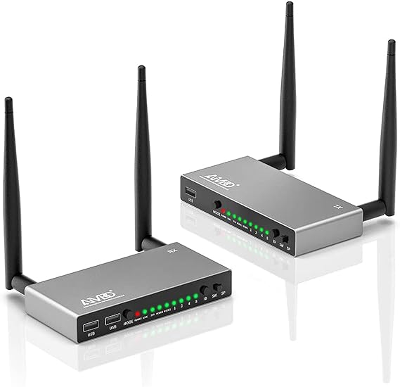 TIMBOOTECH Wireless HDMI Transmitter and Receiver 820FT, Up to 8 Receivers, KVM, IR Remote, Loop Out, 5.8G HDMI Wireless Extender Live Casting 1080P Video & Audio to TV/Projector/Monitor