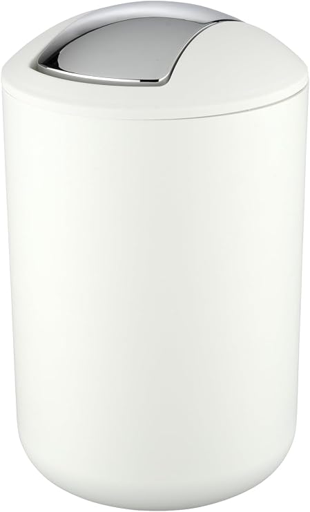 WENKO Small Trash Can with Lid, Garbage Bin with Swing Lid, Bathroom Trash Can, Waste Basket for Small Spaces, Bedroom, Office, Guest Toilet,1.7 gal, White, 7.68 x 7.68 x 12.2 in