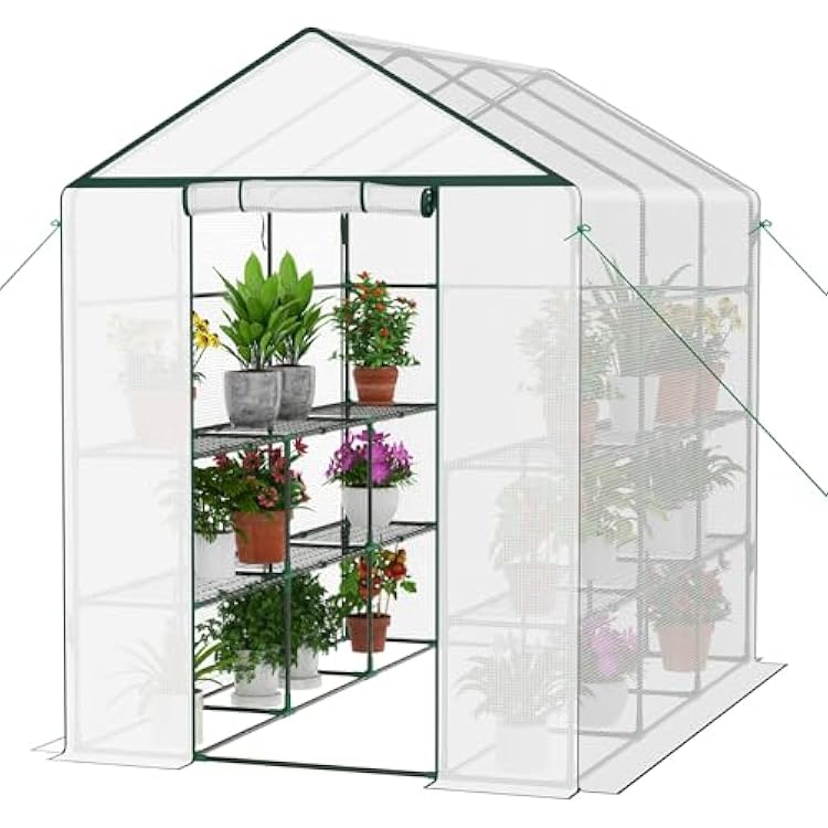 Walk-in Greenhouse for Outdoor, 57 x 85 x 77 Walk in Plant Greenhouses with Durable UV-Resistant Cover, Reinforced Green House with 3 Tiers Stands Heavy Duty for Patio, Backyard and Porch