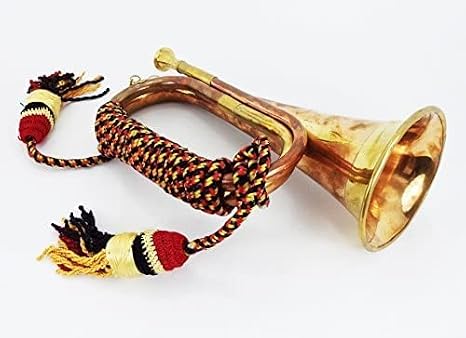 Brass and Copper Blowing Bugle Attack War Command Signal Horn 10.6" Inch with Beautiful Colourful Rope Binding