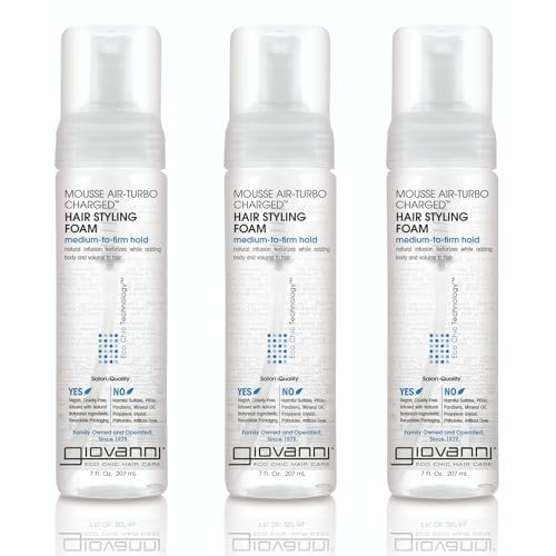 GIOVANNI Mousse Air-Turbo Charged, Hair Styling Foam - Lightweight for Natural Curls, Medium to Firm Hold, Add Texture & Shine, Curly Hair Products, No Parabens, Color Safe - 7 oz Pack of 3