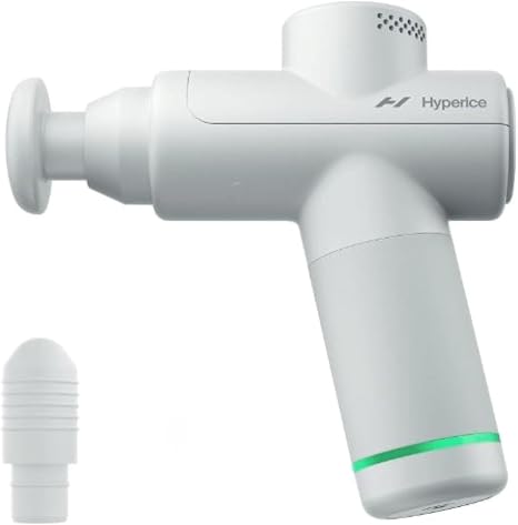 Hyperice Hypervolt Go 2 - Arctic Grey - With Quiet Glide Technology - Handheld Percussion Massage Gun - 3 Speeds 2 Interchangeable Heads