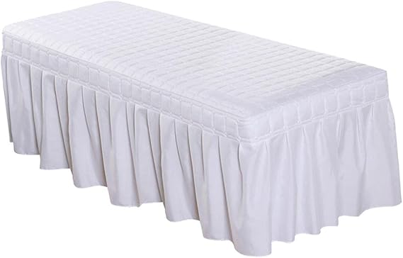 FLAMEER Solid Color Massage Table Skirt Beauty Facial Bed Bedding Linen Valance Sheet Cover with 21inch Drop Bedskirt - White-190x70cm, as described