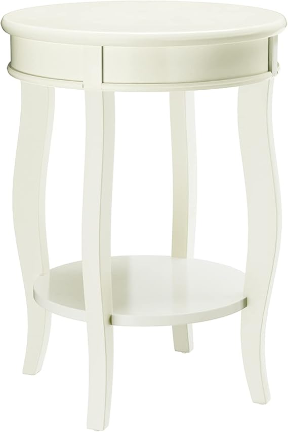 Acme Round Accent Table 18" Dia x 24" H Nightstand Side Table End Table with Storage Bottom Shelf for Living Room Bedroom Office, Solid Wood Leg, Easy Assembly, Antique White Finish