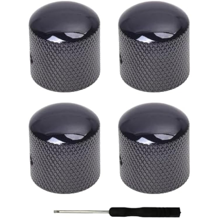 4Pcs Metal Guitar Volume Tone Speed Control Dome Knurled Guitar Knobs with Allen Keys Screws for Fender Telecaster Gibson Les Paul Electric Guitar Bass Accessories. Black Nickel